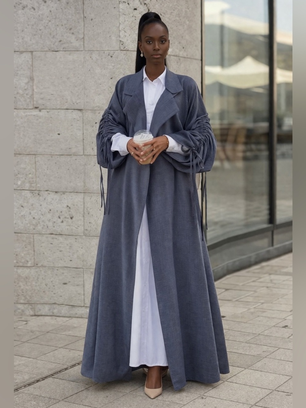 Long Brown Tie-Waist Trench Coat